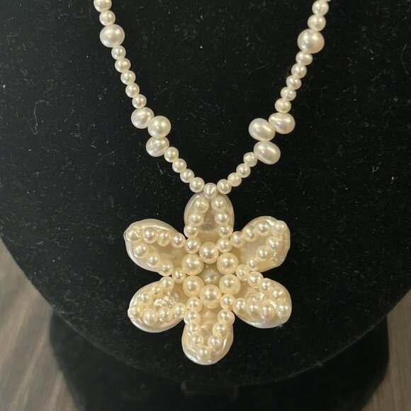 Christmas STAR by LUC Lucas Lameth Genuine Pearl Necklace 925 Sterling Silver 20 - Picture 4 of 9